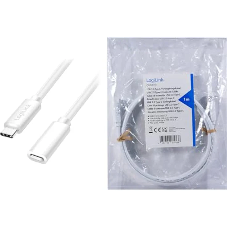 Logilink CU0220 - USB 2.0 Typ-C Verlängerungskabel mit PD Unterstützung, Weiß, 1m Kabellänge – Bild 5
