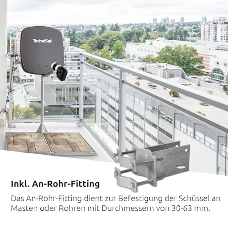 TechniSat DIGIDISH 45 – Satelliten-Schüssel für 4 Teilnehmer (45 cm kleine Sat Anlage, grau) – Bild 2