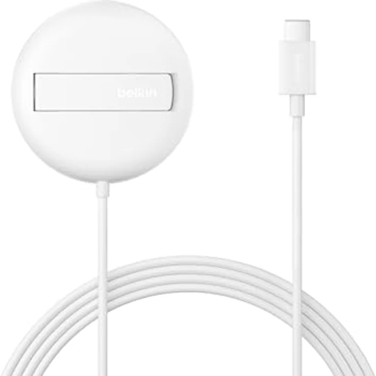 Belkin BoostCharge Pro Magnetisches Kabelloses Ladegerät (15W) mit Ständer, MagSafe und Qi2, kompatibel mit iPhone 16, 15, 14, Samsung Galaxy S25, S24, AirPods, Weiß – Bild 1