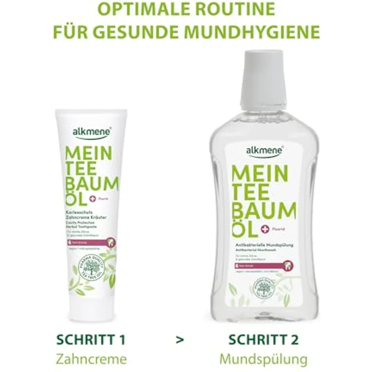 Alkmene Mein Teebaumöl antibakterielle Mundspülung 2x 500 ml mit 6fach Schutz - naturreines Teebaumöl, vegan & klimaneutral - Mundwasser für starke Zähne & gesundes Zahnfleisch - Zahnspülung – Bild 5