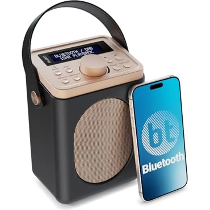 MAJORITY Little Shelford DAB Plus Radio, Küchenradio mit UKW und Bluetooth, batteriebetrieben oder Netzbetrieb, Doppelalarm, Schwarz