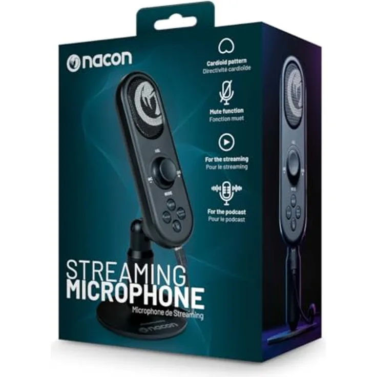 NACON Streaming Mikrofon, Schwarz, USB-Anschluss für optimales Streaming