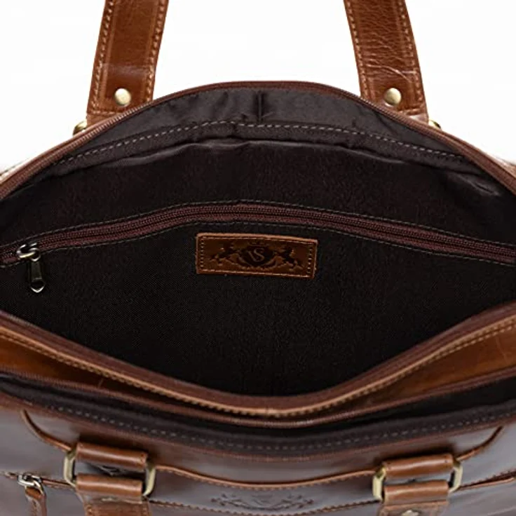 SID & VAIN große Laptoptasche echt Leder - 15 Zoll Laptop Business-Tasche Yann - Umhängetasche Aktentasche Lehrertasche mit Laptop-Fach - Ledertasche Herren Damen braun handgefertigt - Vachetta Leder – Bild 5