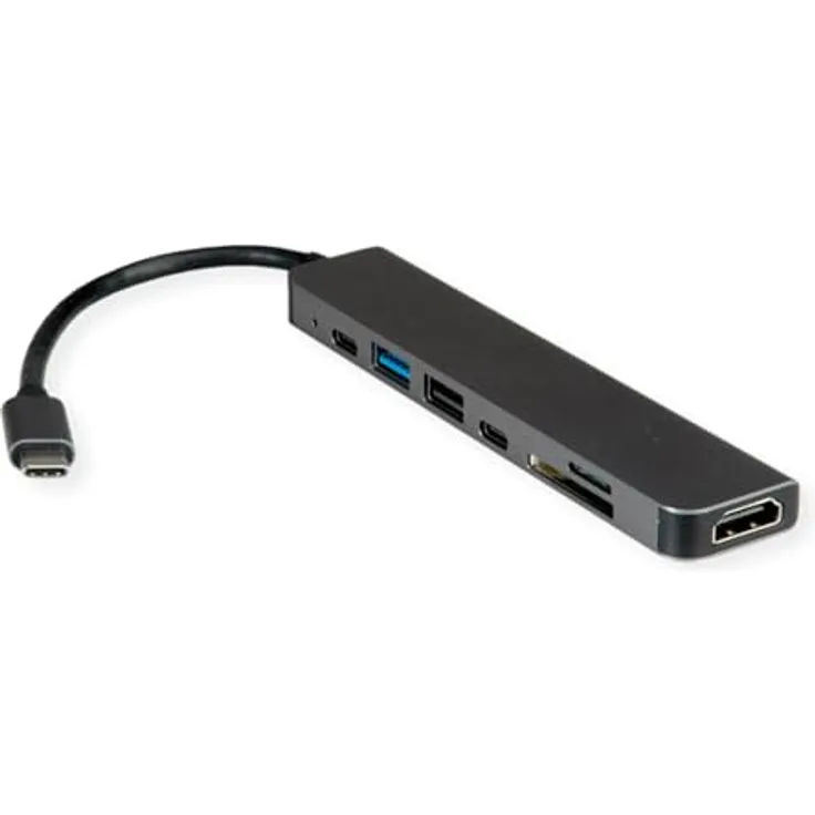 VALUE USB Typ C Dockingstation, HDMI 4K60, 2X USB2.0 (A+C) + 1x USB3.2 Gen1 (A), 1x PD, 1x SD/TF