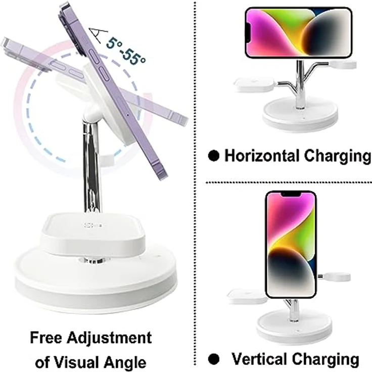 PUCHIKA 4 in 1 Induktive Ladestation für iPhone AirPods Apple Watch MagSafe Wireless Charger (inkl. 18W/QC 3.0 Schnelllade-Adapter und Typ-C-Ladekabel) – Bild 2