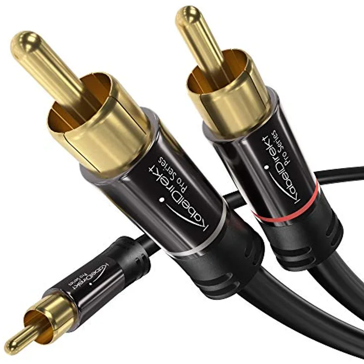 KabelDirekt – 1 m – Cinch-Y-Kabel, 1 Cinch auf 2 Cinch, Stereo-Audiokabel (Koax-Kabel, RCA-Stecker/Stecker, analog/digital, Adapter für Subwoofer/Verstärker/HiFi und Heimkino/Receiver, schwarz)
