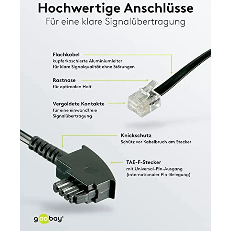 TAE Anschluss-Kabel (TAE-F Stecker auf Westernstecker), Schwarz, 3m – Bild 4