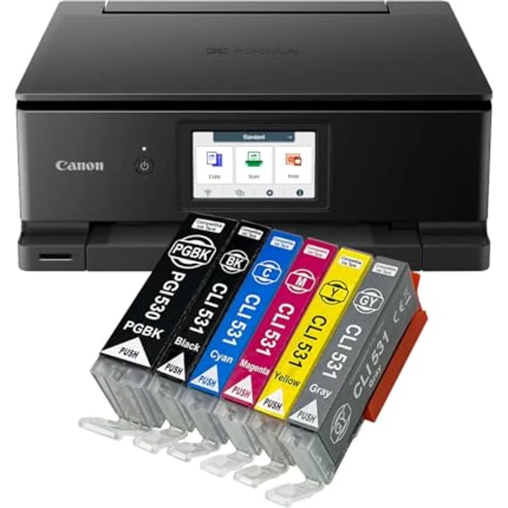 IC-Office TS8750, Tintenstrahl Multifunktionsdrucker 3-in-1 mit WLAN, Duplex, AirPrint, SD-Karten-Slot, schwarz + 6 XXL Tintenpatronen – Bild 1