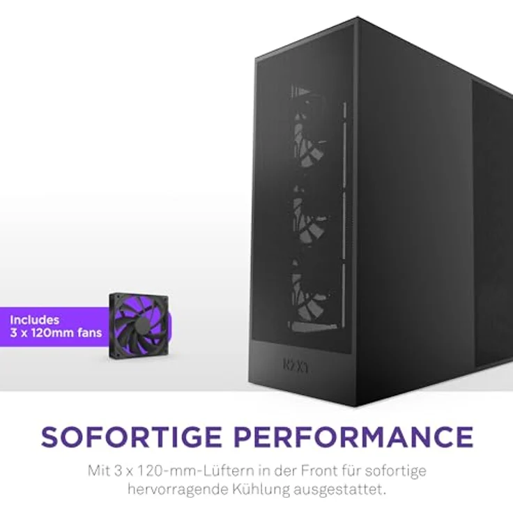 NZXT PC-Gehäuse H7 Flow (2024), vertikales GPU-Kühlungssystem, 3 frontmontierte 120-mm-Lüfter, schwarz – Bild 3
