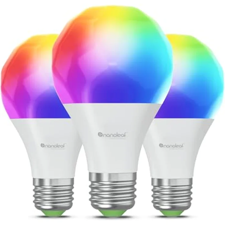 Nanoleaf Matter Essentials Glühbirne, 3 Smarten RGBW E27 LED Lampen - Matter über Thread, Bluetooth 16 Mio. Farben LED Lampen, Bildschirm Sync, Funktioniert mit Google Home Apple, Deko und Gaming