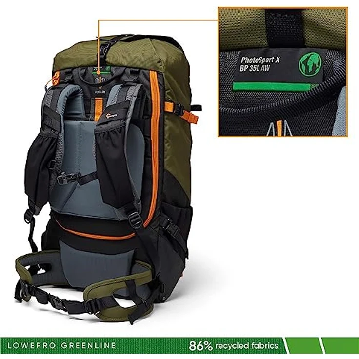 Lowepro PhotoSport X BP 35L AW Green Lin, Fotorucksack mit hängender Einsatzbefestigung und Mountaneering-spezifischem Gurtsystem, Grün – Bild 2