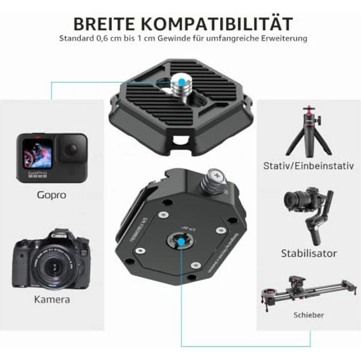 FALCAM F38 Kamera Schnellwechselplatte, Arca-Swiss-kompatibel mit 1/4" und 3/8" Schraubenlöchern, robust und langlebig bis 15 kg Tragkraft – Bild 3