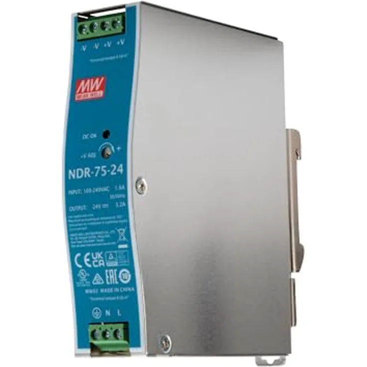 MeanWell NDR-75, PC-Netzteil mit 75 Watt, Wechselstrom 115/230 V, DIN-Schienenmontage möglich