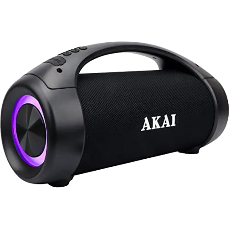 AKAI Boombox Soundblaster Ghettoblaster Bluetooth Lautsprecher Wasserdicht IPX5, 50W Bluetooth Box Tragbar Kabellos Stereo Sound, LED-Lightshow, A2DP Bluetooth 5.0 Speaker für Indoor Outdoor & Party