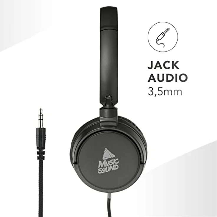 Music Sound | Bügelkopfhörer mit Kabel Over Ear Basic | On-Ear-Kopfhörer Faltbarer Kopfbügel mit 1,2 m Anti-Tangle-Kabel und integriertem Mikrofon - 3,5-mm-Klinkenanschluss – Farbe Schwarz – Bild 3