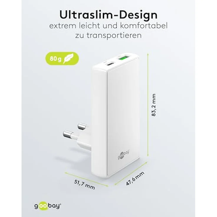 Goobay USB-C PD GaN Dual-Schnellladegerät, 90° Flat, 45 W, platzsparendes Design, weiss – Bild 5