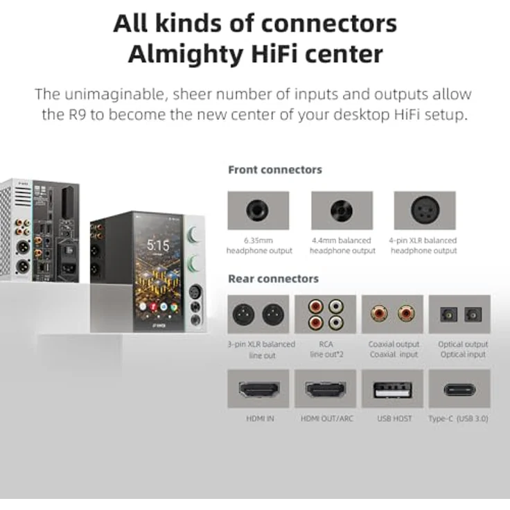 FiiO R9, All-in-One Audioplayer und Kopfhörerverstärker mit 8-Kanal DACs, Bluetooth, WLAN und 6-Zoll-Full-HD-Display, Weiss – Bild 5