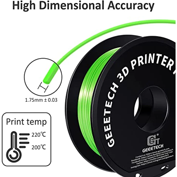 GEEETECH PLA Filament 1.75mm Silk Grün, 3D Drucker Filament 1kg Spule, hohe Präzision, verbesserte Haltbarkeit – Bild 3