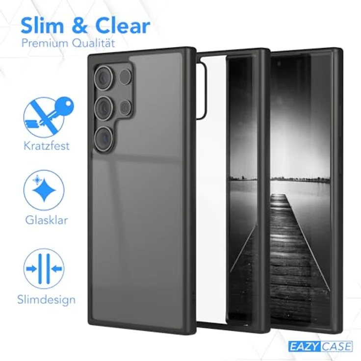 EAZY CASE Clear Hybrid Bumper Hülle für Samsung Galaxy S24 Ultra, stoßfest und kratzfest mit Kameraschutz, Schwarz – Bild 5