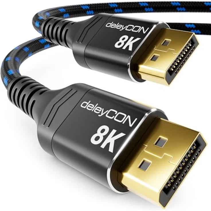 deleyCON 2m DisplayPort Kabel 1.4, Aluminium, 8K@60Hz / 4K@165Hz / 2K@360Hz, UHD WQHD HDR, mit Daisy-Chaining, kompatibel mit AMD FreeSync & NVIDIA G-Sync – Bild 1