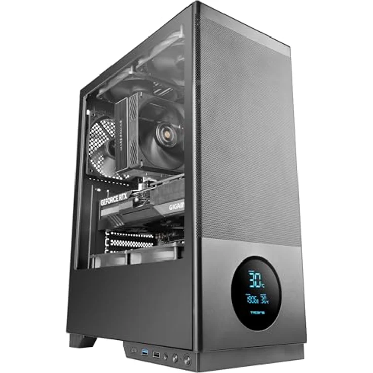Tacens 2sagitta20, Midi Tower PC-Gehäuse in Schwarz, ATX/Micro ATX/ Mini-ITX, gehärtetes Glas, verbesserte Kühlung, 7 Erweiterungsslots – Bild 1