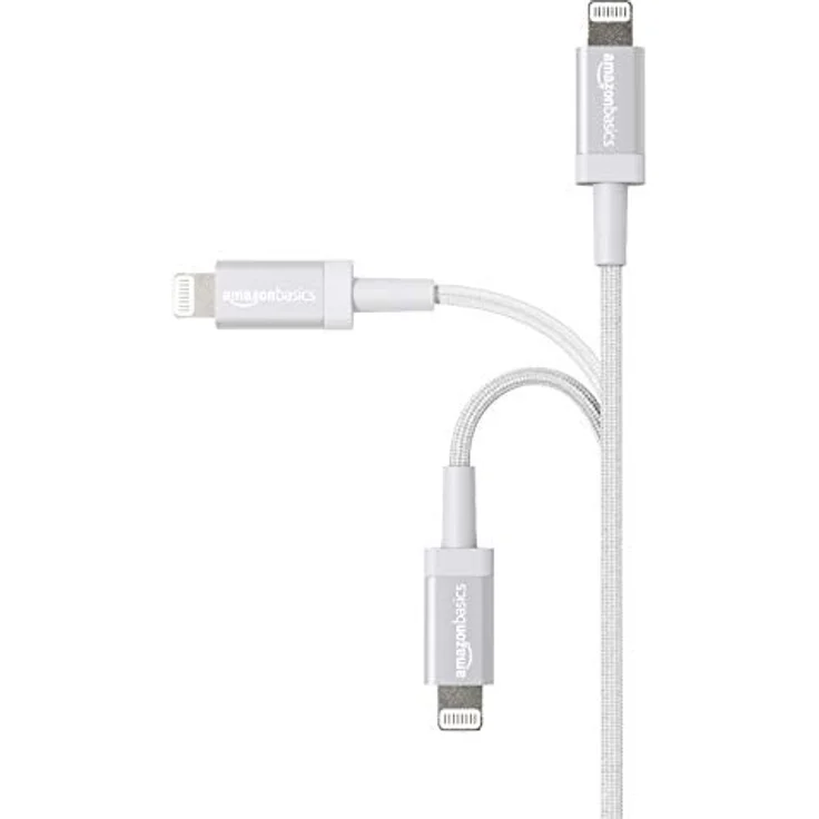 AmazonBasics – Verbindungskabel Lightning auf USB-A, Nylon-umflochten, MFi-zertifiziertes Ladekabel für iPhone, silberfarben, 1,82 m – Bild 2
