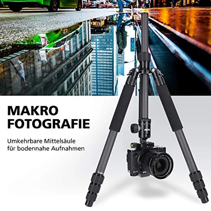 Rollei Carbon Stativ CT-5C I 3-in-1 Kamera-Stativ, Mini-Stativ und Monopod I 157 cm max. Höhe, 43 cm Packmaß, Makro-Funktion, Panorama-Kugelkopf – Bild 4