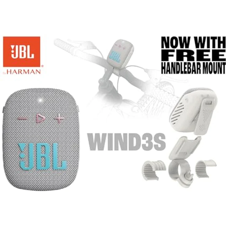 JBL Box Wind 3S Tragbarer Mini Bluetooth Lautsprecher Wasserdicht mit Clip für Sport, Fahrrad und Roller - Bass Boost - Weiß Hellgrau – Bild 3