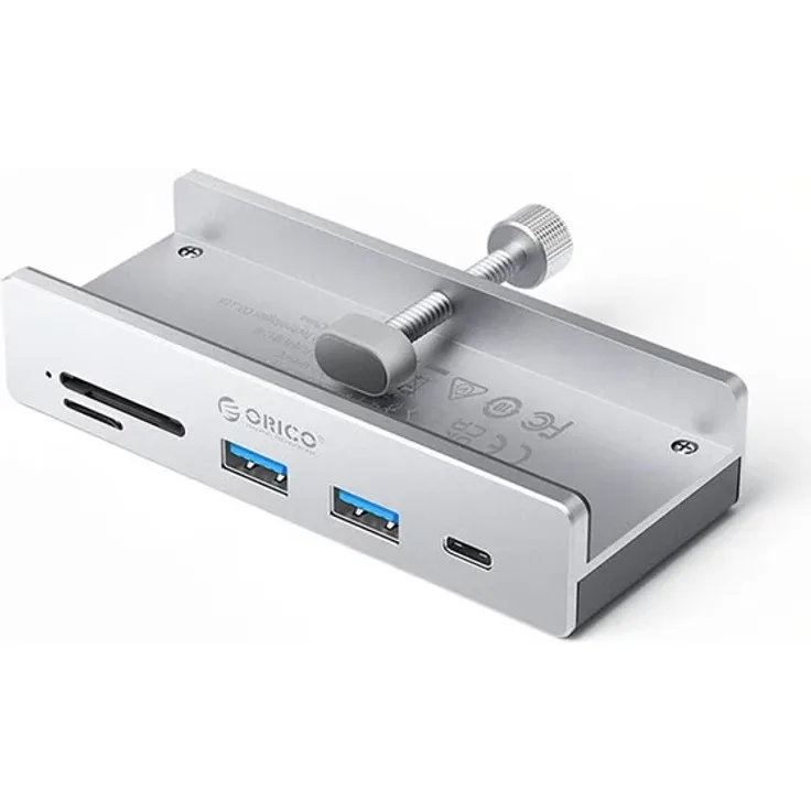 ORICO MH5PC, Clamp-Mounted USB-Hub mit 2x USB-A 3.2, 1x USB-C 3.2, SD&TF Kartenleser, Aluminiumgehäuse, Silber/Grau