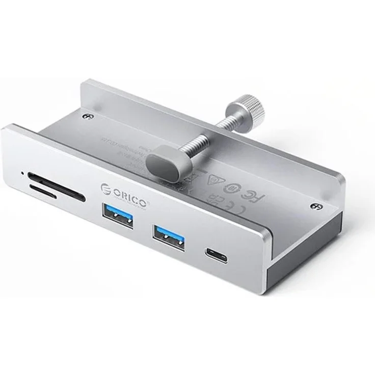 ORICO MH5PC, Clamp-Mounted USB-Hub mit 2x USB-A 3.2, 1x USB-C 3.2, SD&TF Kartenleser, Aluminiumgehäuse, Silber/Grau