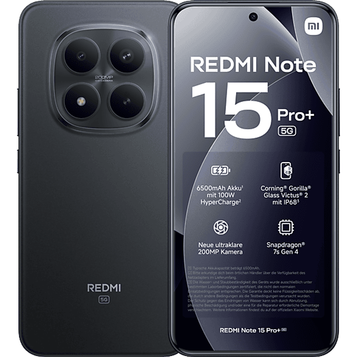 XIAOMI REDMI Note 15 Pro+ 5G, Smartphone mit 256 GB Speicher, Schwarz, Dual SIM