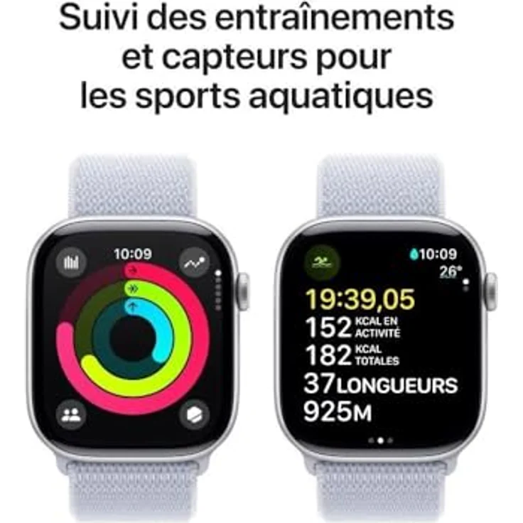Apple Watch Series 10, 46 mm, GPS, Aluminiumgehäuse Silber, Sport Loop Blaue Wolke, One size – Bild 4