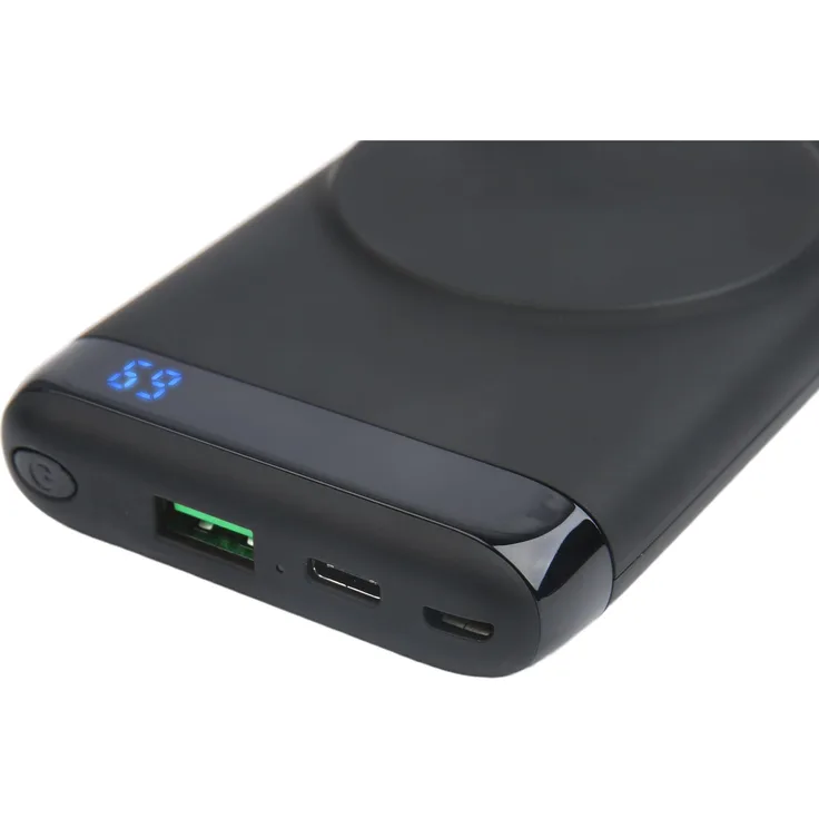 Deltaco Powerbank 10,000 mAh, Wireless, Magnetic, 1x USB-A, 1x USB-C, Schwarz