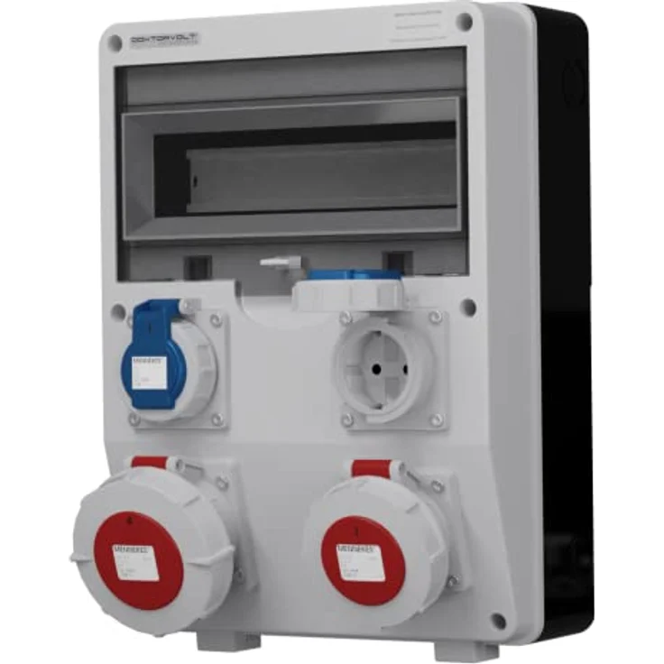 Doktorvolt Stromverteiler TD 32A 16A 2x230V IP65, robustes Gehäuse mit Mennekes-Steckdosen, grau RAL 7035 – Bild 2