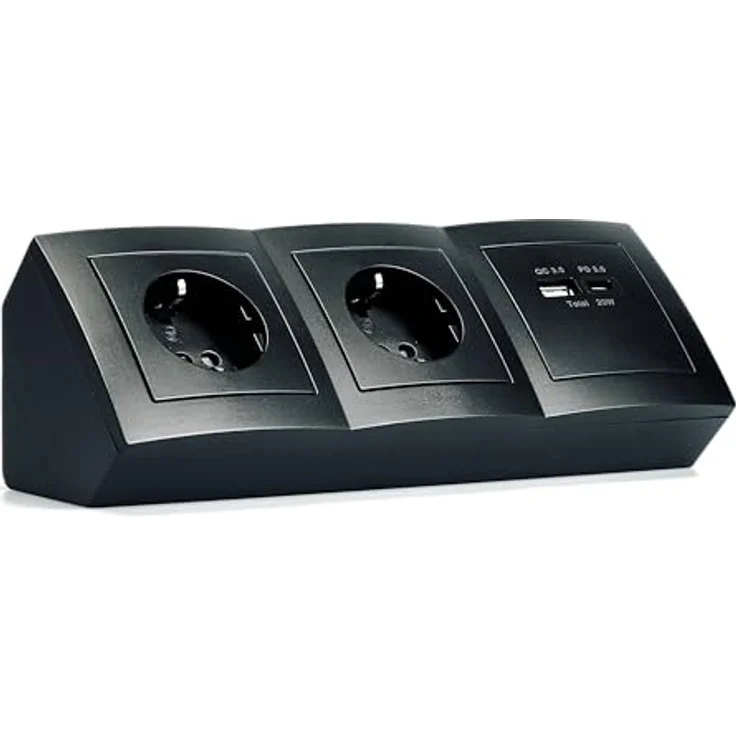 McPower Steckdosenblock Unterbausteckdosen "Flair" | 2-Fach Steckdose + USB-C/A, 230V / 16A, Aufbau, schwarz matt – Bild 1