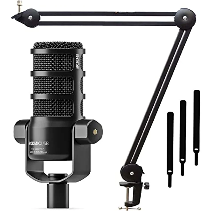 Rode Podmic USB XLR Sprecher-Mikrofon + keepdrum MS138 Gelenkarm Stativ Schwarz – Bild 1