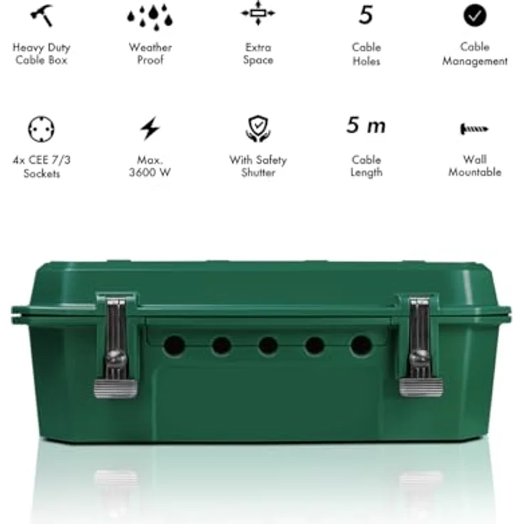 LogiLink LOGILINK Kabelschutzbox LPS284, 4-fach Steckdosenleiste, IP54, grün – Bild 5