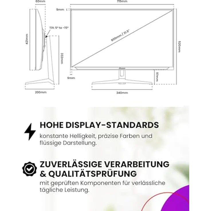 Arozzi Nova 32” Gaming Monitor, IPS 180Hz QHD 1440p, Adaptive Sync, HDR10, flimmerfrei, 100% sRGB, Schwarz – Bild 4