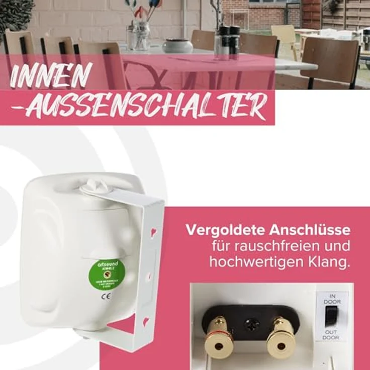 Artsound ASW65.2, 2er-Set wasserdichte Lautsprecher, 2-Wege-HiFi-Lautsprecher, 20-140 Watt, mit, Weiß – Bild 7