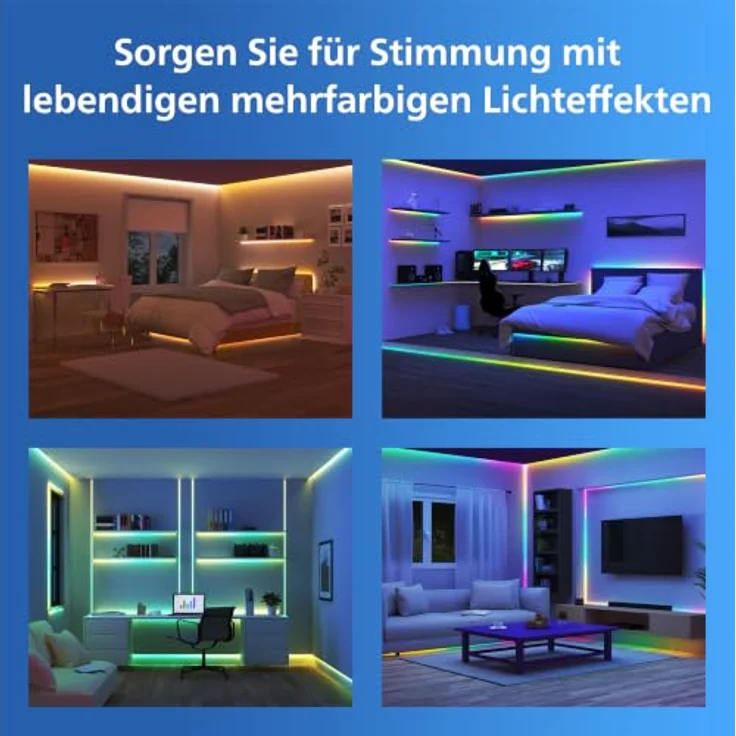 Philips Smart Lighting RGBIC LED Lightstrip, 5 m, Zuschneidbar, Dynamische Mehrfarbige Lichteffekte, WLAN Steuerung, Kompatibel mit Google Home und Alexa – Bild 3
