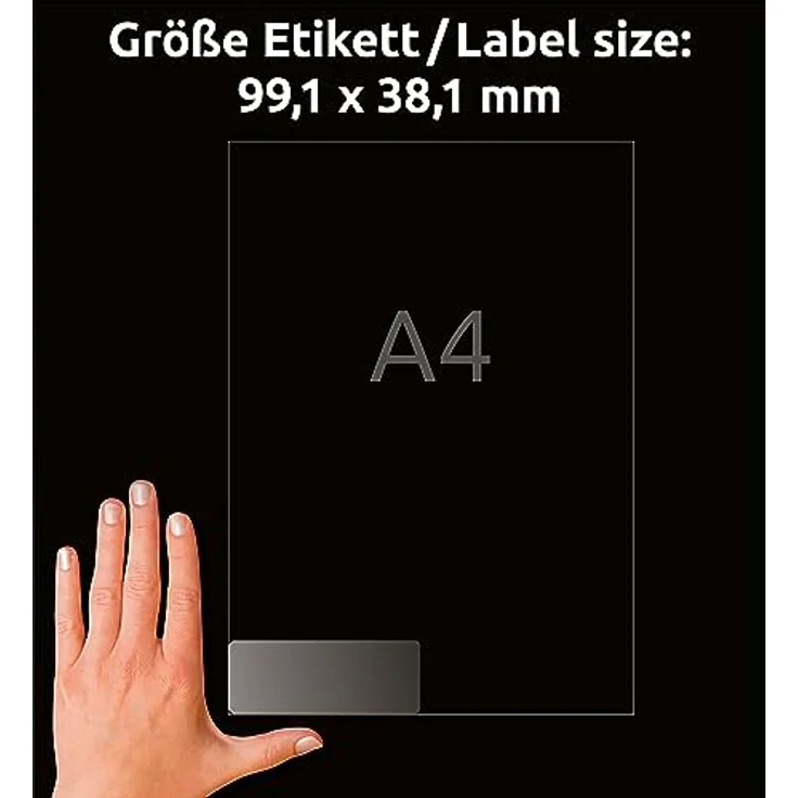 AVERY Zweckform L7563-25 Adressetiketten/Adressaufkleber (350 Etiketten, 99,1x38,1mm auf A4, bedruckbar, selbstklebend, für DIN lang Briefkuverts, durchsichtige Polyesterfolie) 25 Blatt, transparent – Bild 4