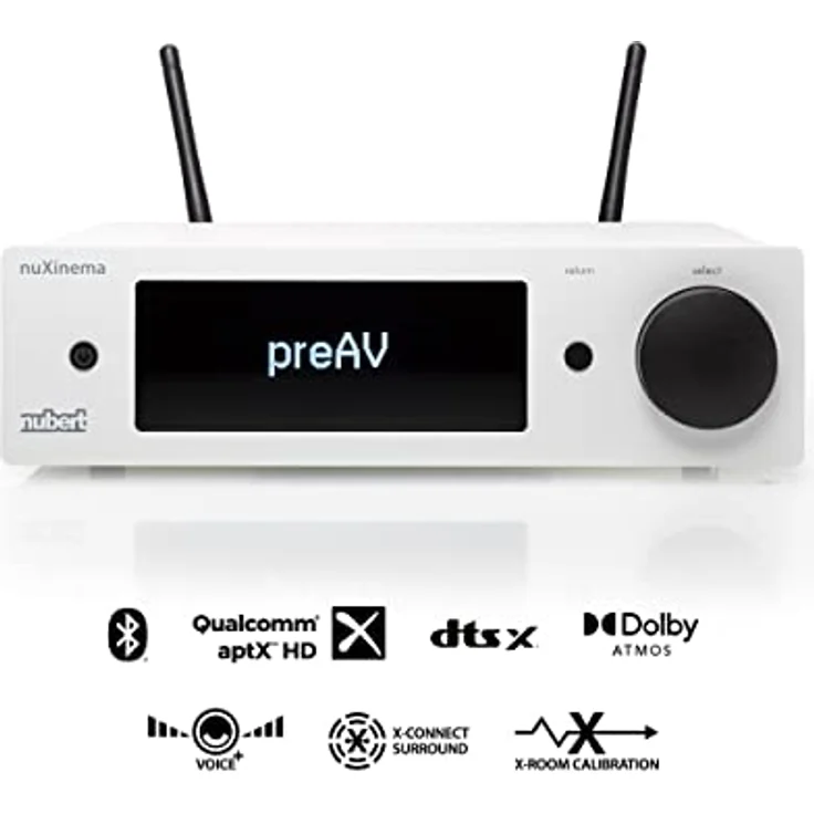 Nubert nuXinema preAV | weißer AV-Vorverstärker | Für vollen Surround-Sound | Wireless und komfortabel | Mit Dolby Atmos® und DTS:X | Schaltzentrale für max. 9 Quellen | Geringer Stromverbrauch – Bild 2