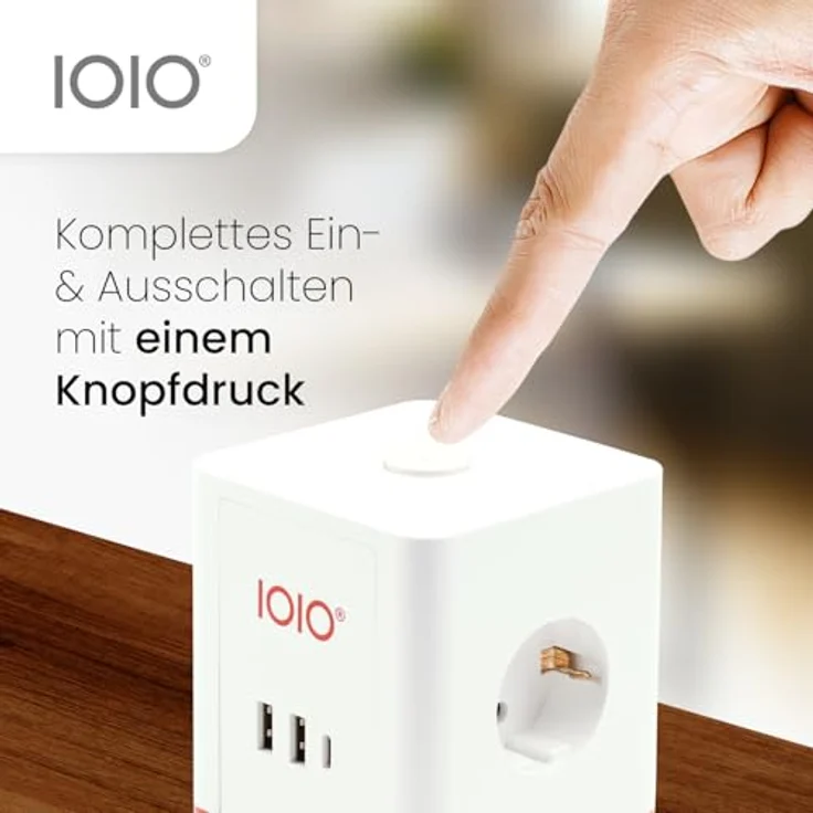 Olympia IOIO Steckdosenwürfel SW 1000, 3-Fach Schutzkontaktsteckdose mit 2x USB-A & 1x USB-C, EIN-/Aus-Schalter, aufrollbares USB-C Kabel, 16A/230V, 3680W, weiß – Bild 5
