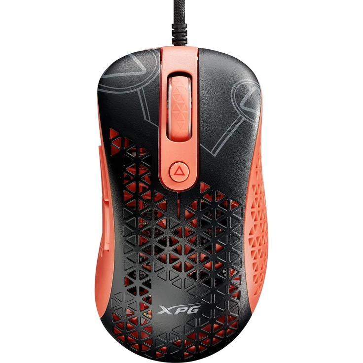 XPG SLINGSHOT MERA Edition, Gaming-Maus mit optischem PMW 3360 Sensor, 12000 DPI, ergonomisches Design für Rechtshänder, Kabelgebunden, Schwarz-Orange
