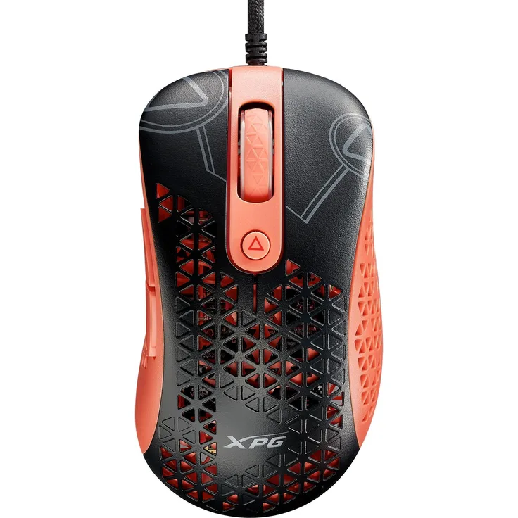 XPG SLINGSHOT MERA Edition, Gaming-Maus mit optischem PMW 3360 Sensor, 12000 DPI, ergonomisches Design für Rechtshänder, Kabelgebunden, Schwarz-Orange