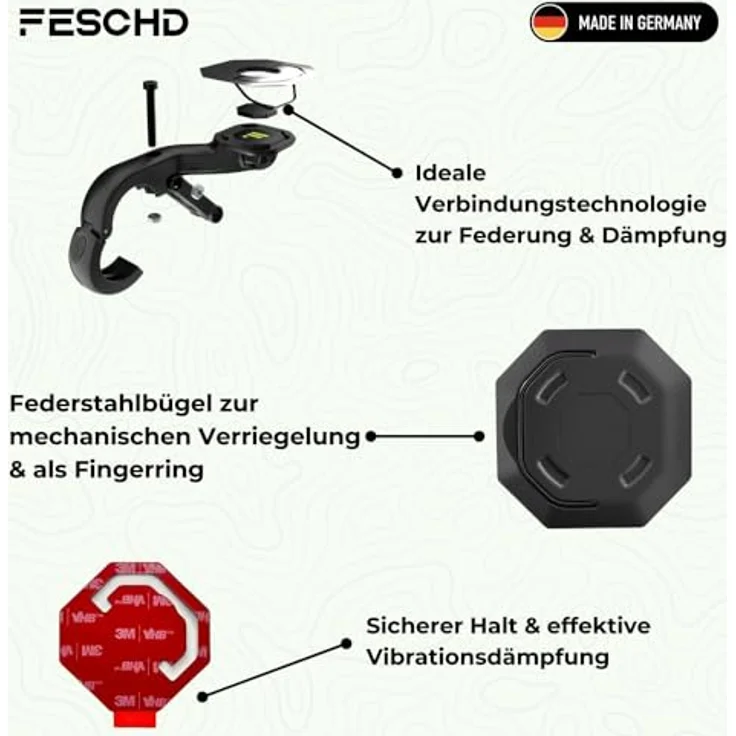 Feschd Bike Bundle, Smartphone Halterung mit integrierten Fingerring, Magnethalter und Vibrationsdämpfer, Schwarz – Bild 2