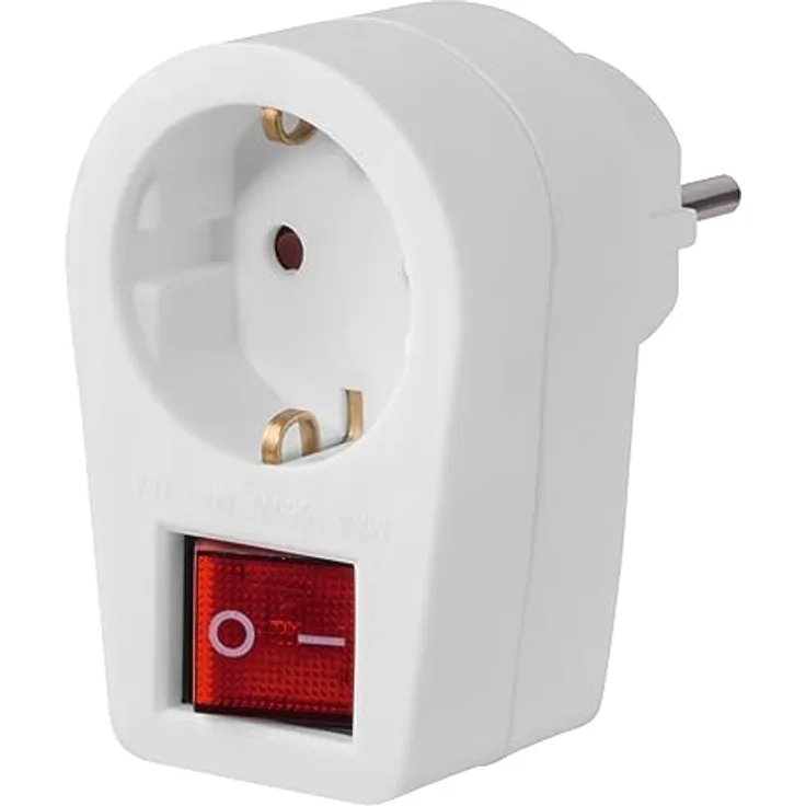 Steckdosenadapter, Schutzkontakt-Steckdose, 2-poliger Schalter, Weiß