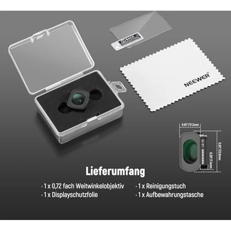 NEEWER 0,72x Weitwinkelobjektiv mit 112° Sichtfeld, kompatibel mit DJI Osmo Pocket 3 / 4 und Xtra Muse, asphärisches HD Optikglas mit Displayschutzfolie, LS-70 – Bild 9