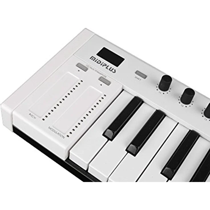 Midiplus X2 mini, USB MIDI-Keyboard mit 25 anschlagdynamischen Mini-Tasten, Pitch Bend und Modulation Touch-Strips, 4 programmierbaren Drehreglern, Schwarz – Bild 3