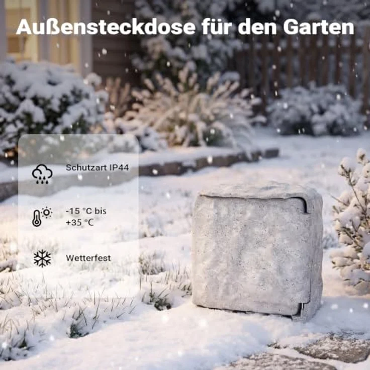 Wiltec 4-Fach Gartensteckdose IP44, Außensteckdose in Steinoptik mit 5m Kabel, wasserfest und robust – Bild 4